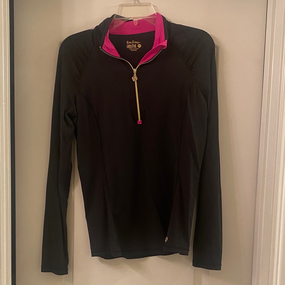 Lilly Pulitzer Black Long Sleeve Top with Pink Accents